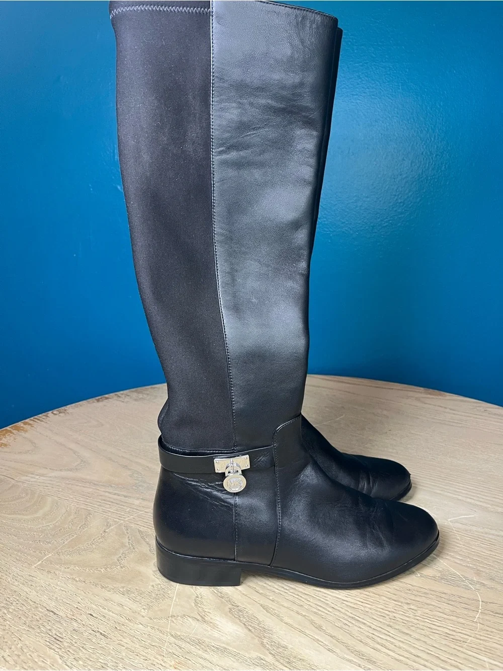 Michael Kors Hamilton Classic Black Leather Knee High Riding Boots Womens Size 7
